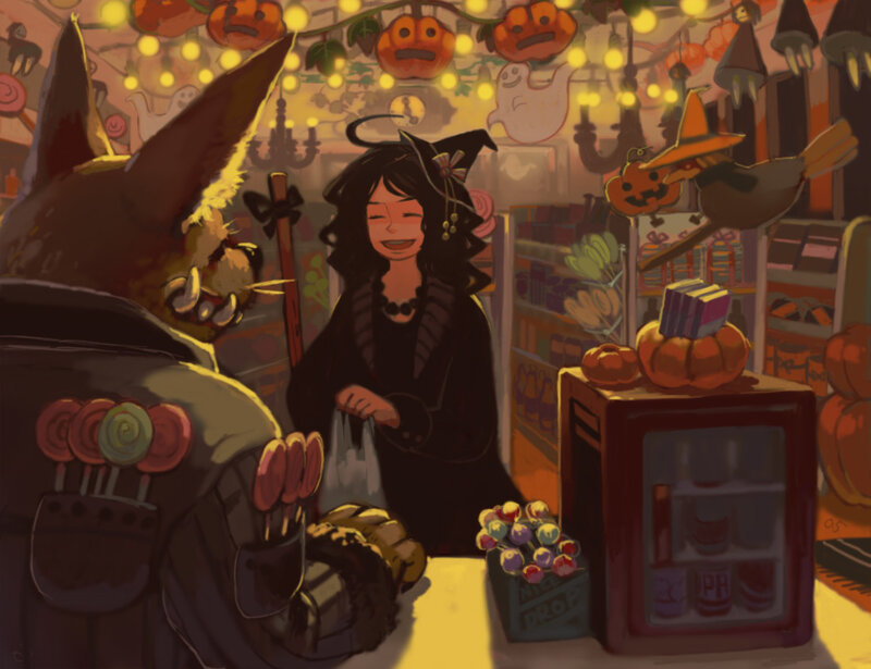 Witch at a Halloween shop