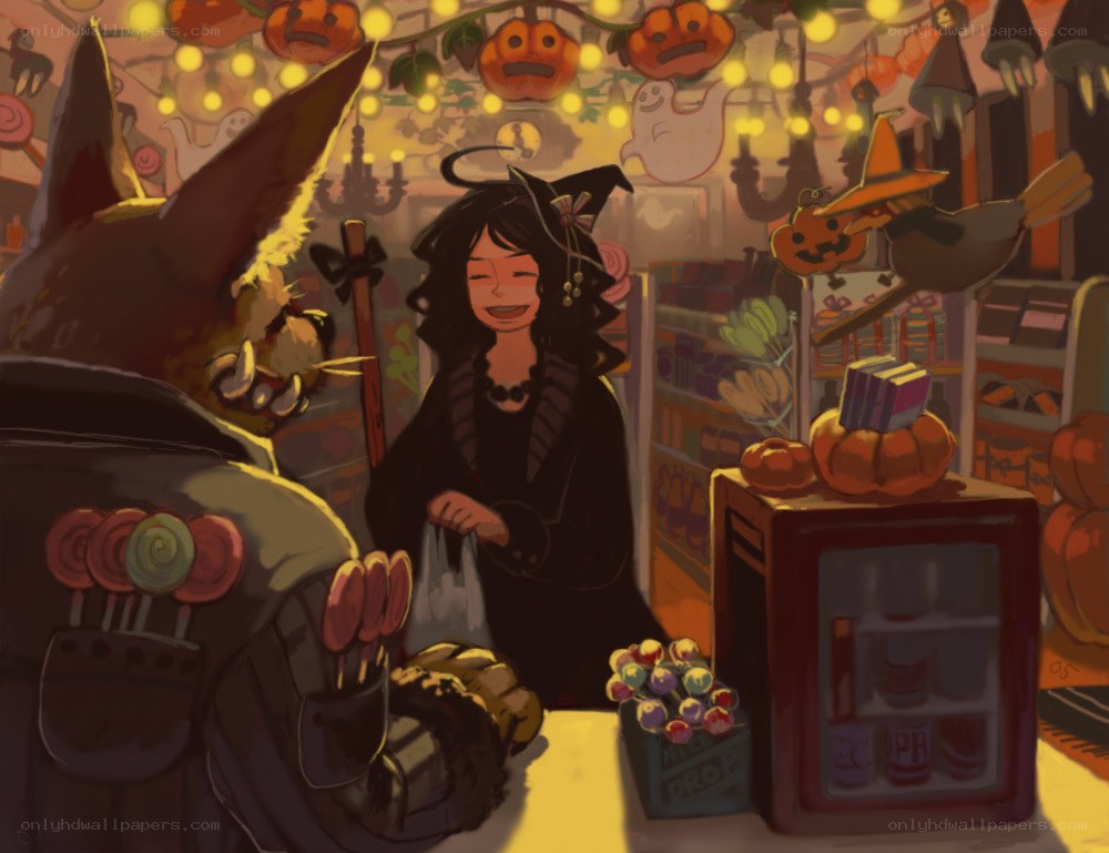 Witch at a Halloween shop