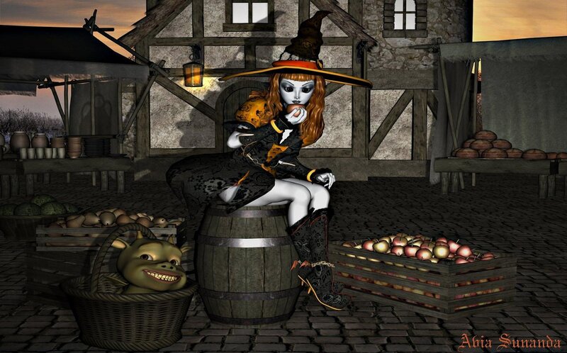witch at a market stall