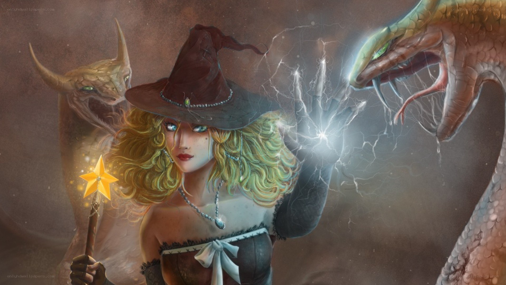 Witch casting lightning spell