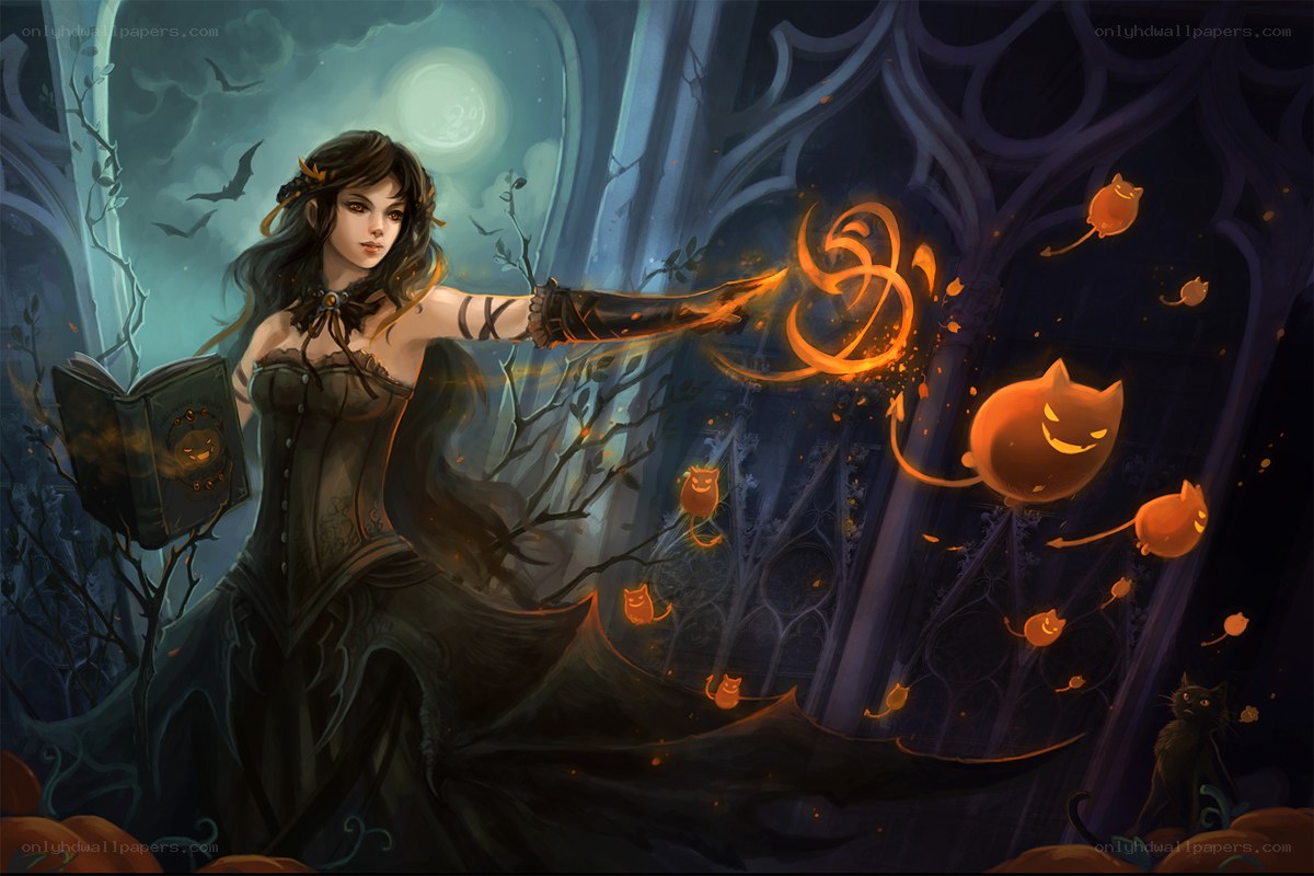 witch casting spell at night