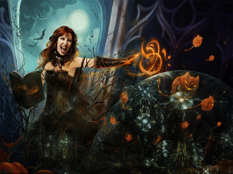 Witch Casting Spell — Black, Dramatic