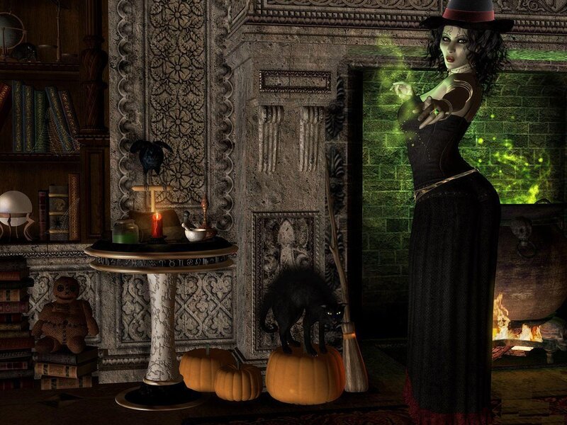 Witch Casting Spell — Black, Mysterious