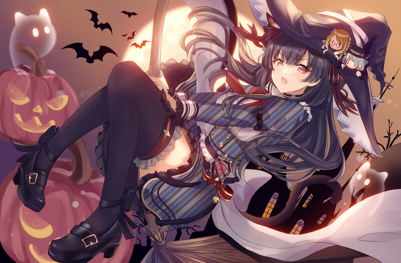 Witch Character on Broom — Purple, Festive