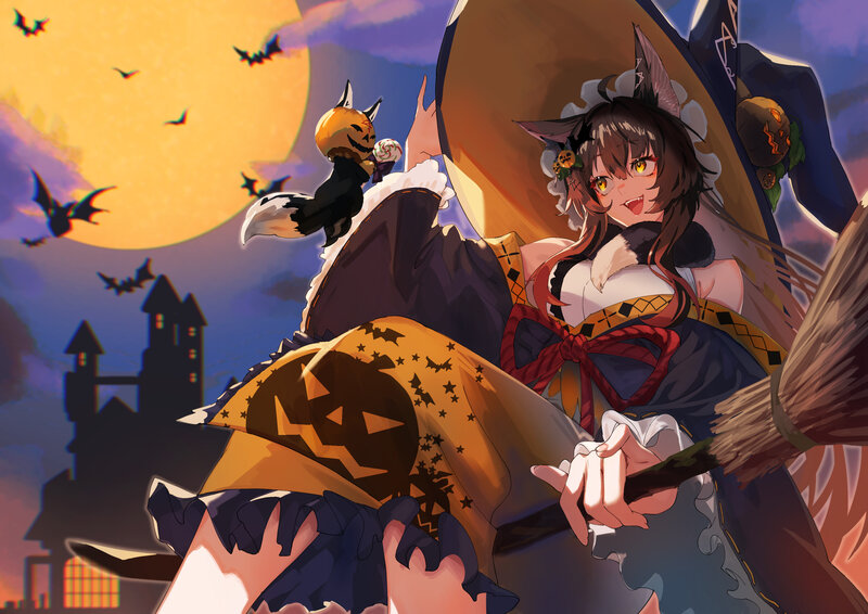 Witch Character with Broom — Purple
