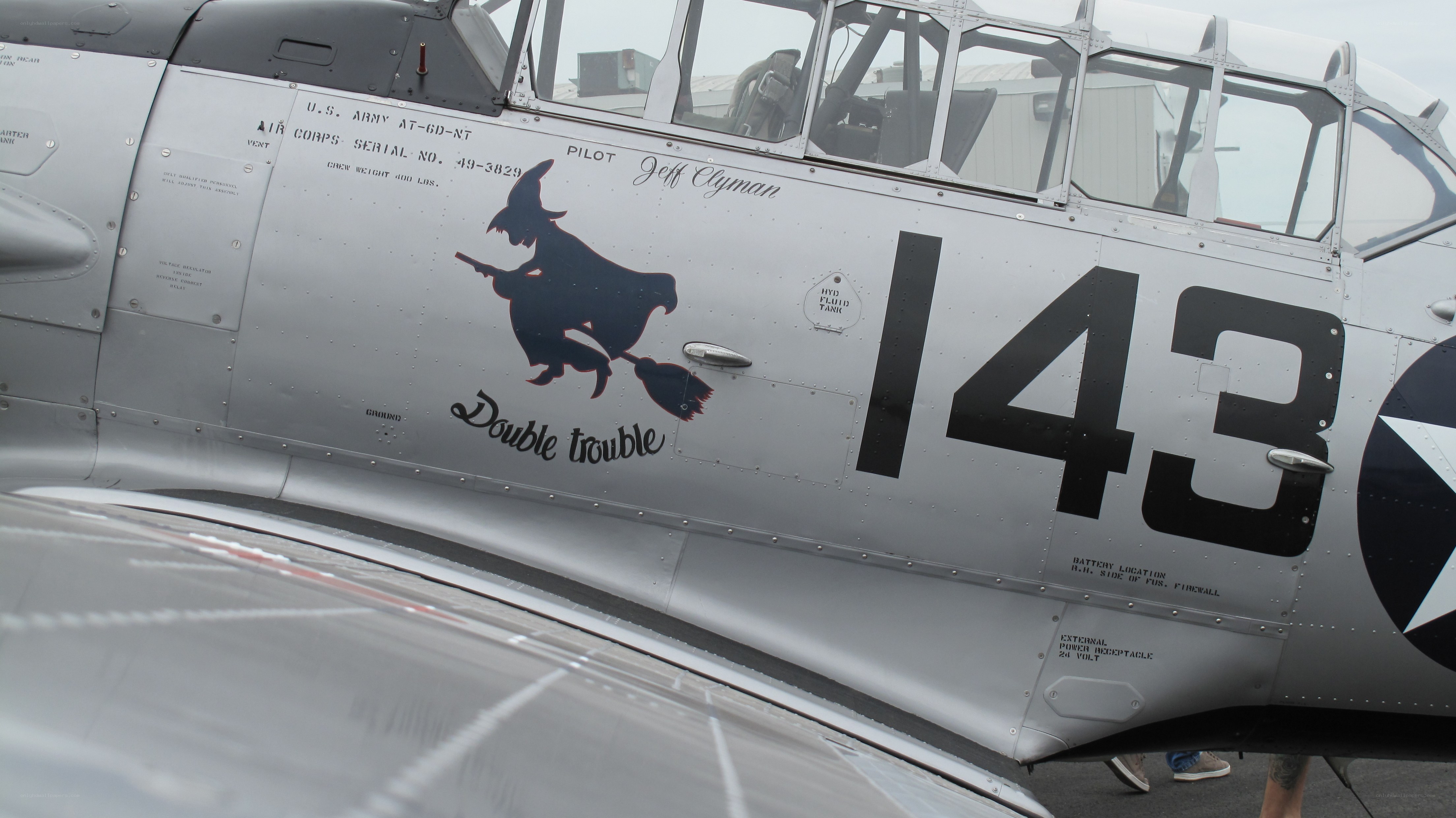 Witch decal on vintage aircraft