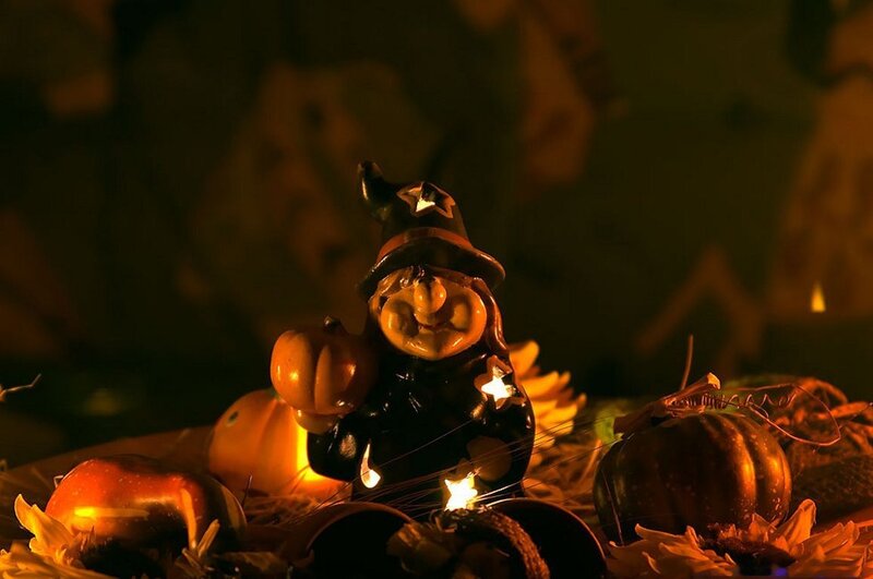 Witch Figurine with Pumpkins — Orange