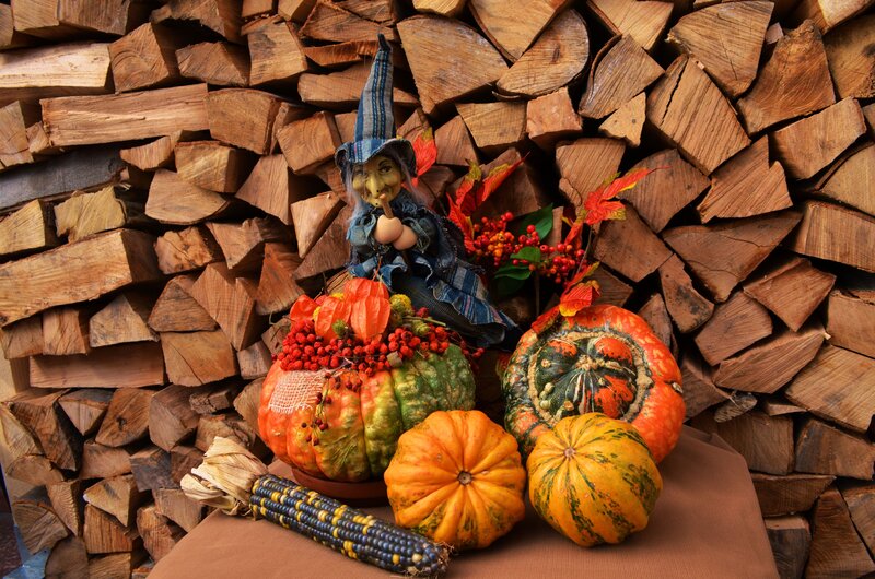 Witch Figurine with Pumpkins