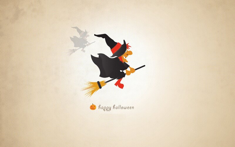 Witch Flying on Broom — Beige