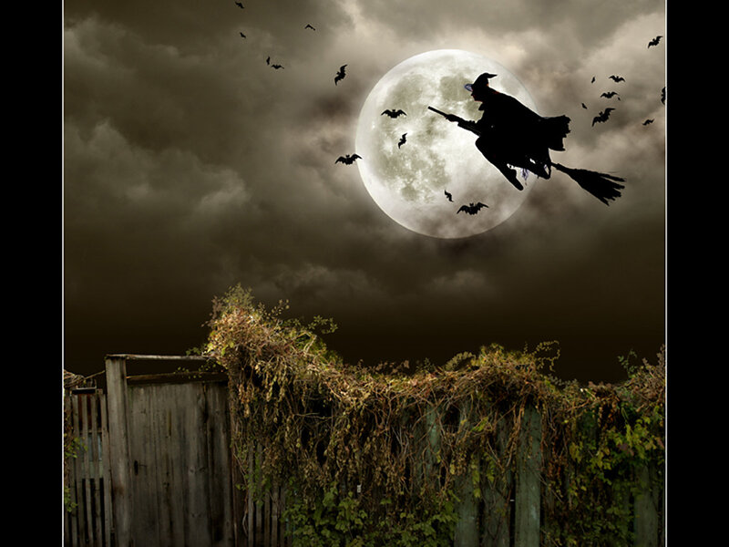 Witch Flying on Broom — Black, Dark, Night