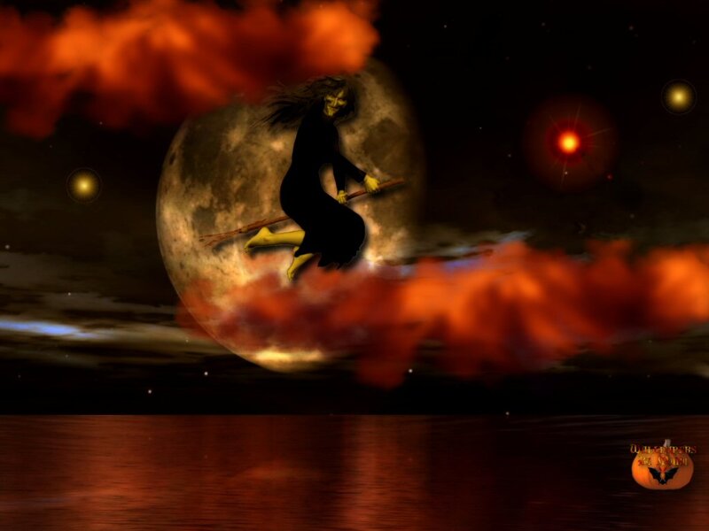 Witch Flying on Broom — Black, Dramatic