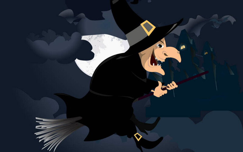 Witch Flying on Broom — Black, Spooky, Night