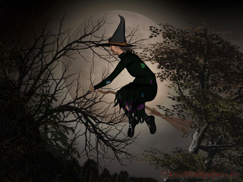 Witch Flying on Broom — Black
