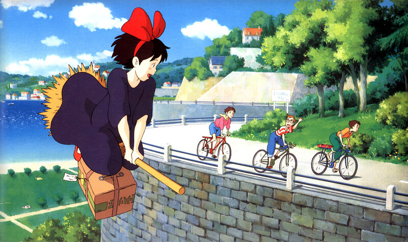 Witch Flying on Broom — Blue, Cheerful, Afternoon, Anime
