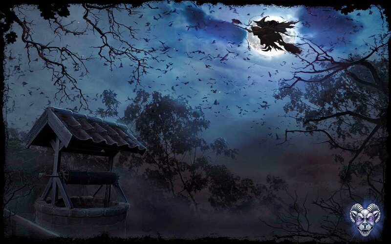 Witch Flying on Broom — Blue, Dark