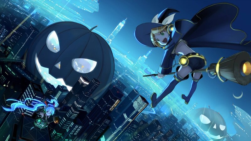 Witch Flying on Broom — Blue, Festive, Night