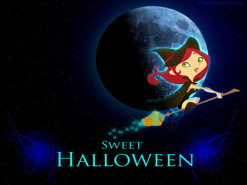 Witch Flying on Broom — Blue, Magical