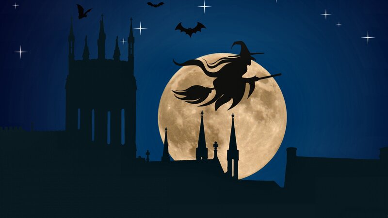 Witch Flying on Broom — Blue, Mysterious, Night