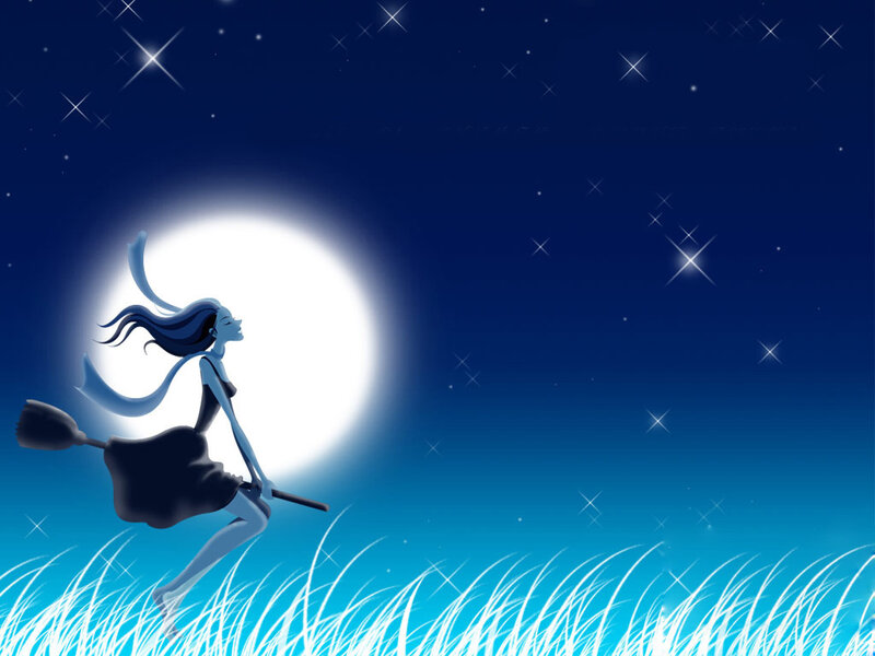 Witch Flying on Broom — Blue