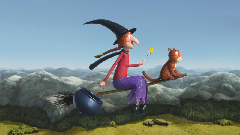 Witch Flying on Broom — Blue, Whimsical