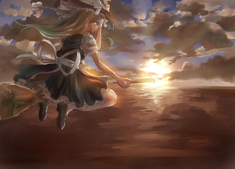 Witch Flying on Broom — Brown, Dramatic