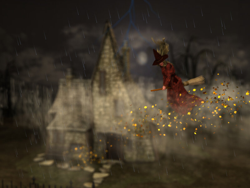 Witch Flying on Broom — Dark