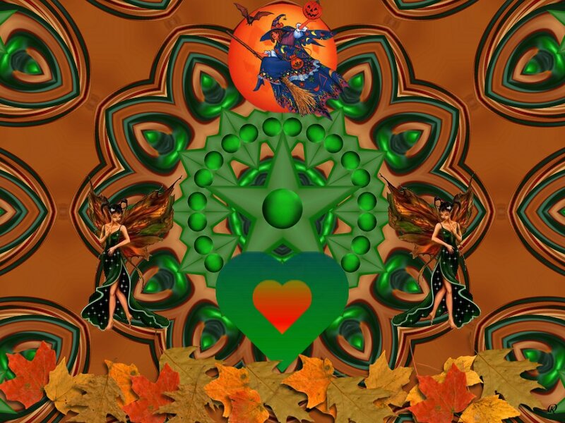 Witch Flying on Broom — Green, Festive
