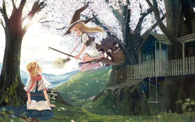 Witch Flying on Broom — Green