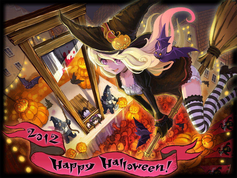 Witch Flying on Broom — Orange, Festive