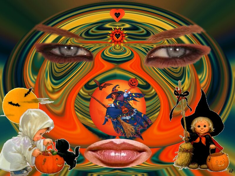 Witch Flying on Broom — Orange, Surreal