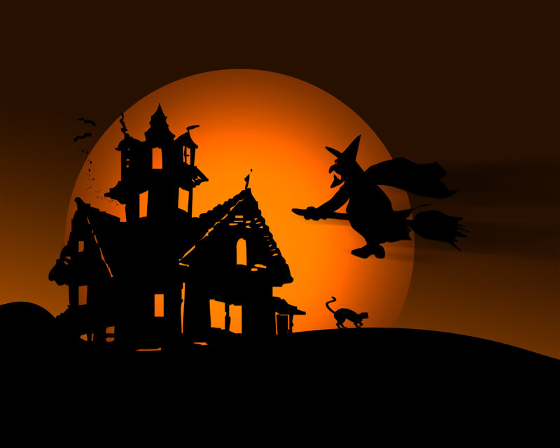 Witch Flying on Broom — Orange