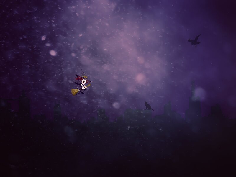 Witch Flying on Broom — Purple, Mysterious