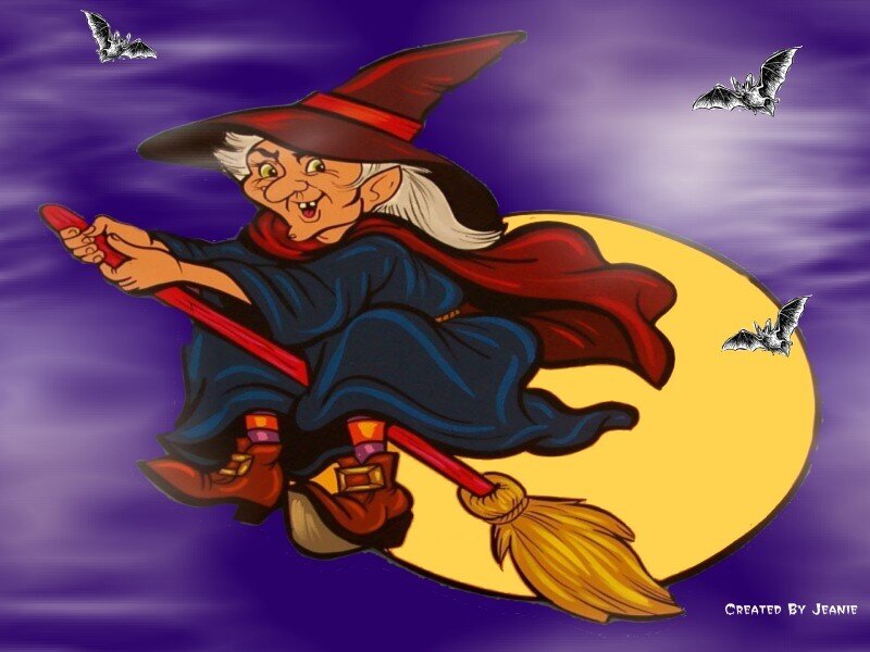 Witch Flying on Broom — Purple, Playful