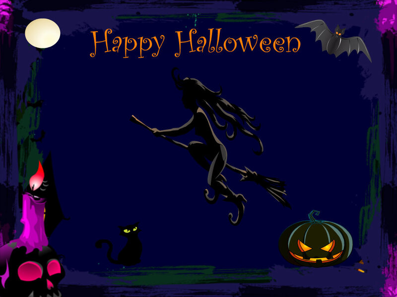 Witch Flying on Broom — Purple, Spooky, Night