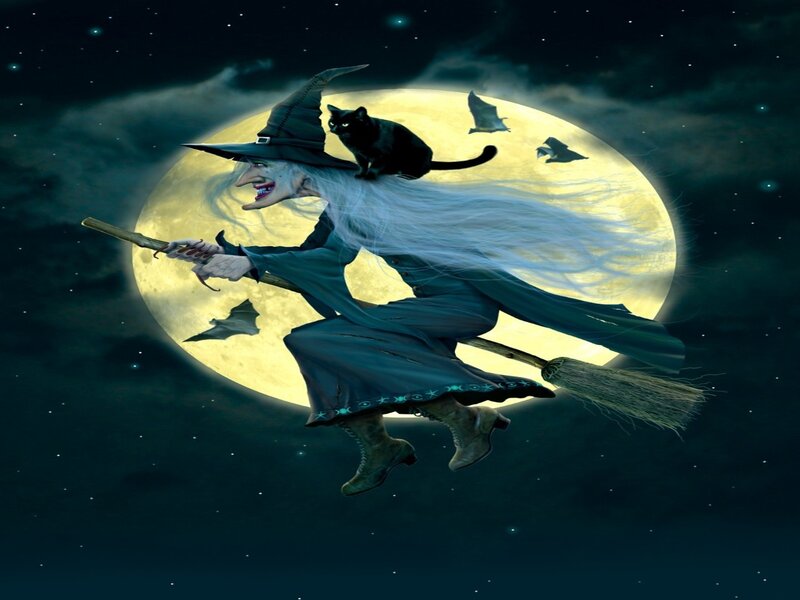 Witch Flying on Broom — Yellow
