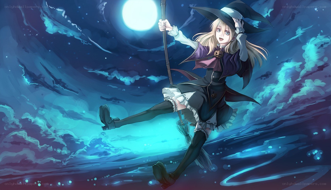 witch flying on broomstick