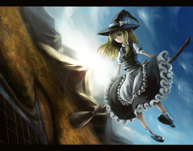 witch flying on broomstick
