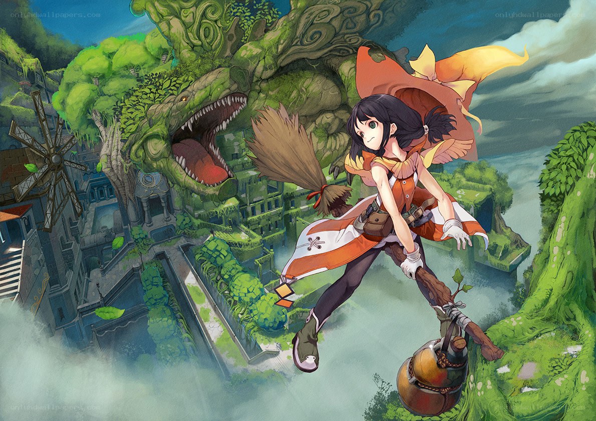 witch flying on broomstick