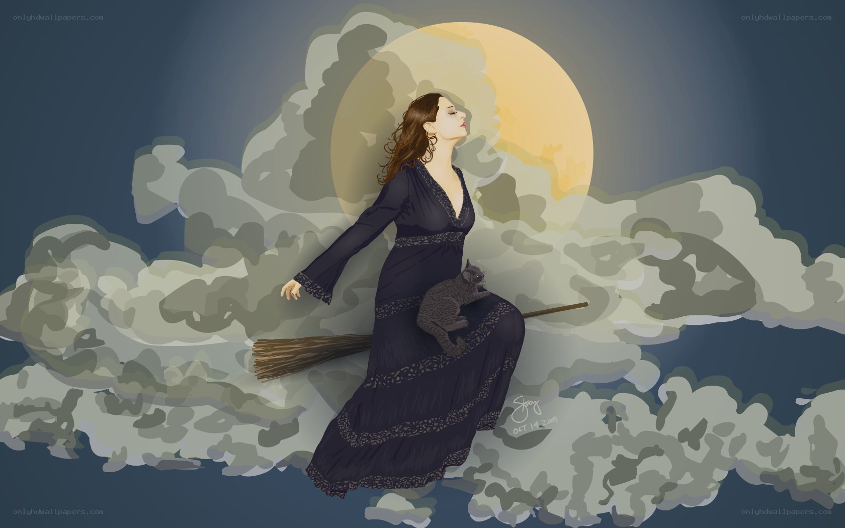 witch flying on broomstick