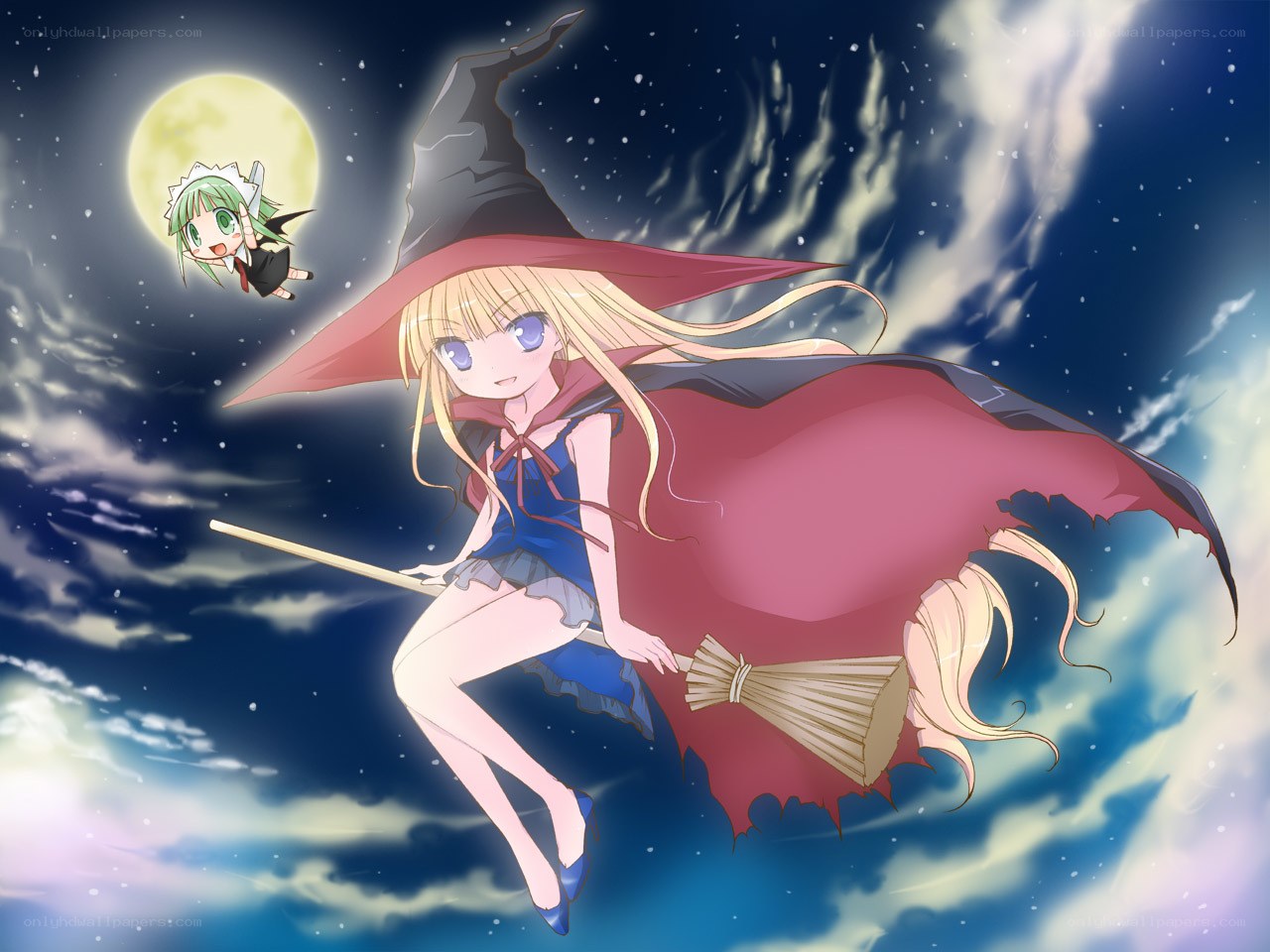 Witch flying on broomstick