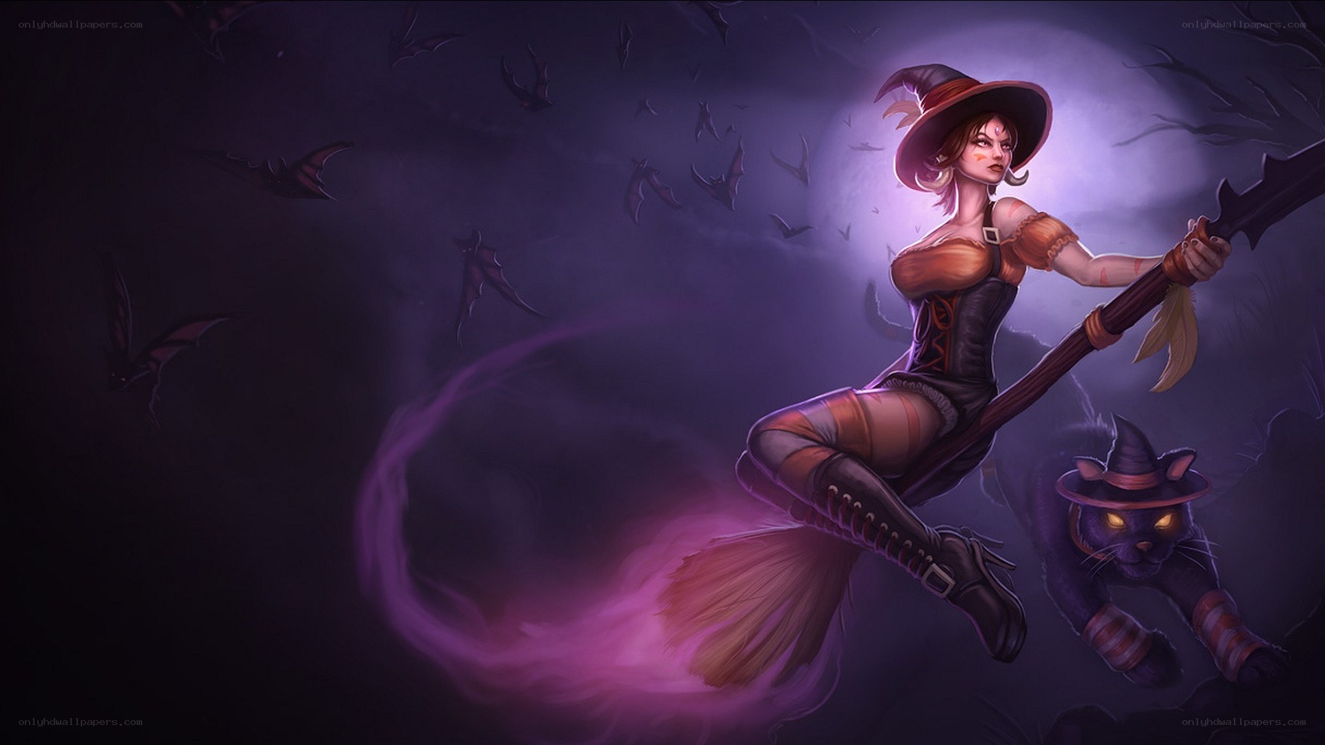 witch flying on broomstick