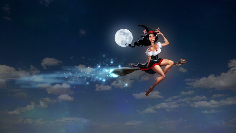 witch flying on broomstick