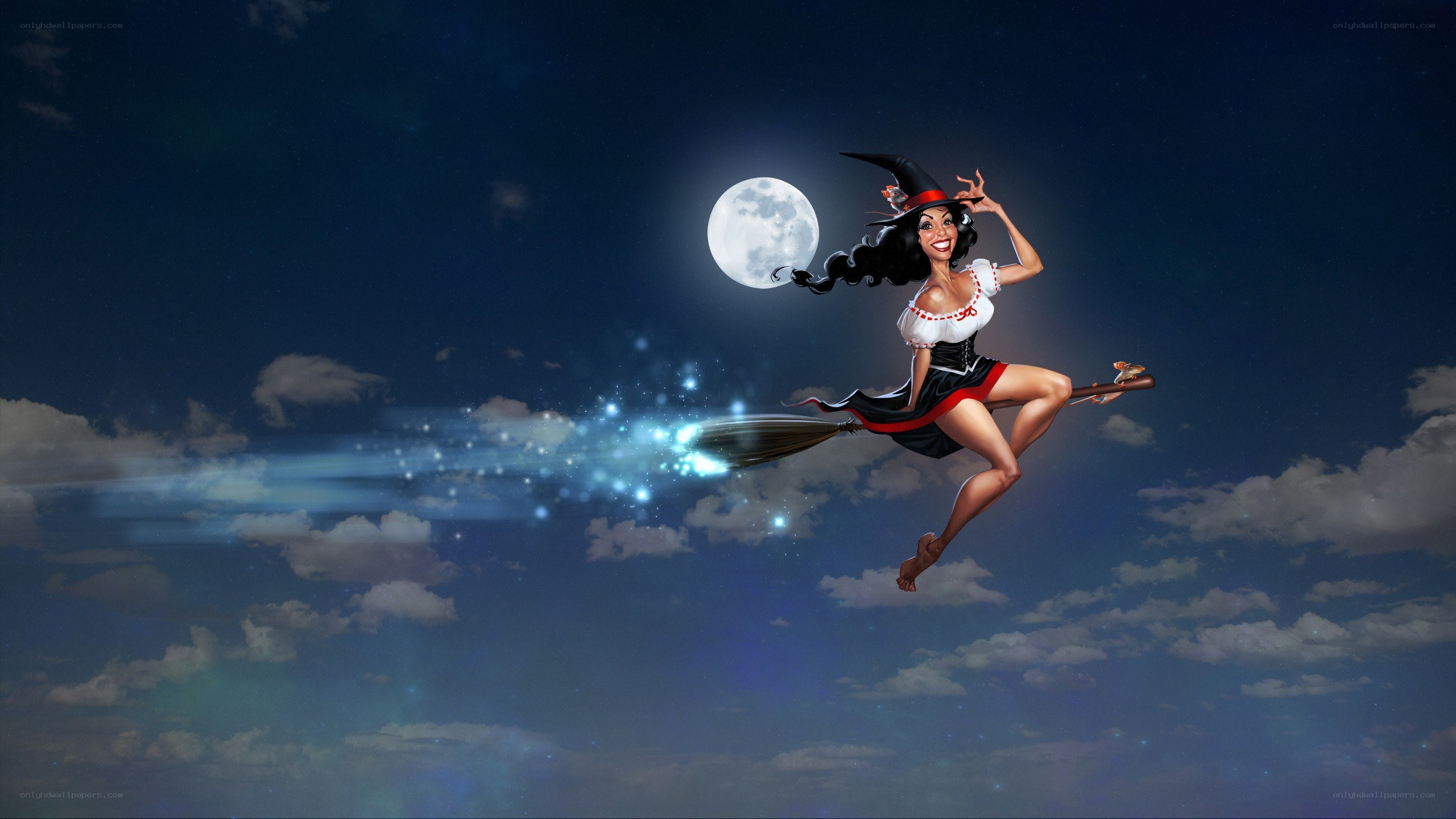 witch flying on broomstick