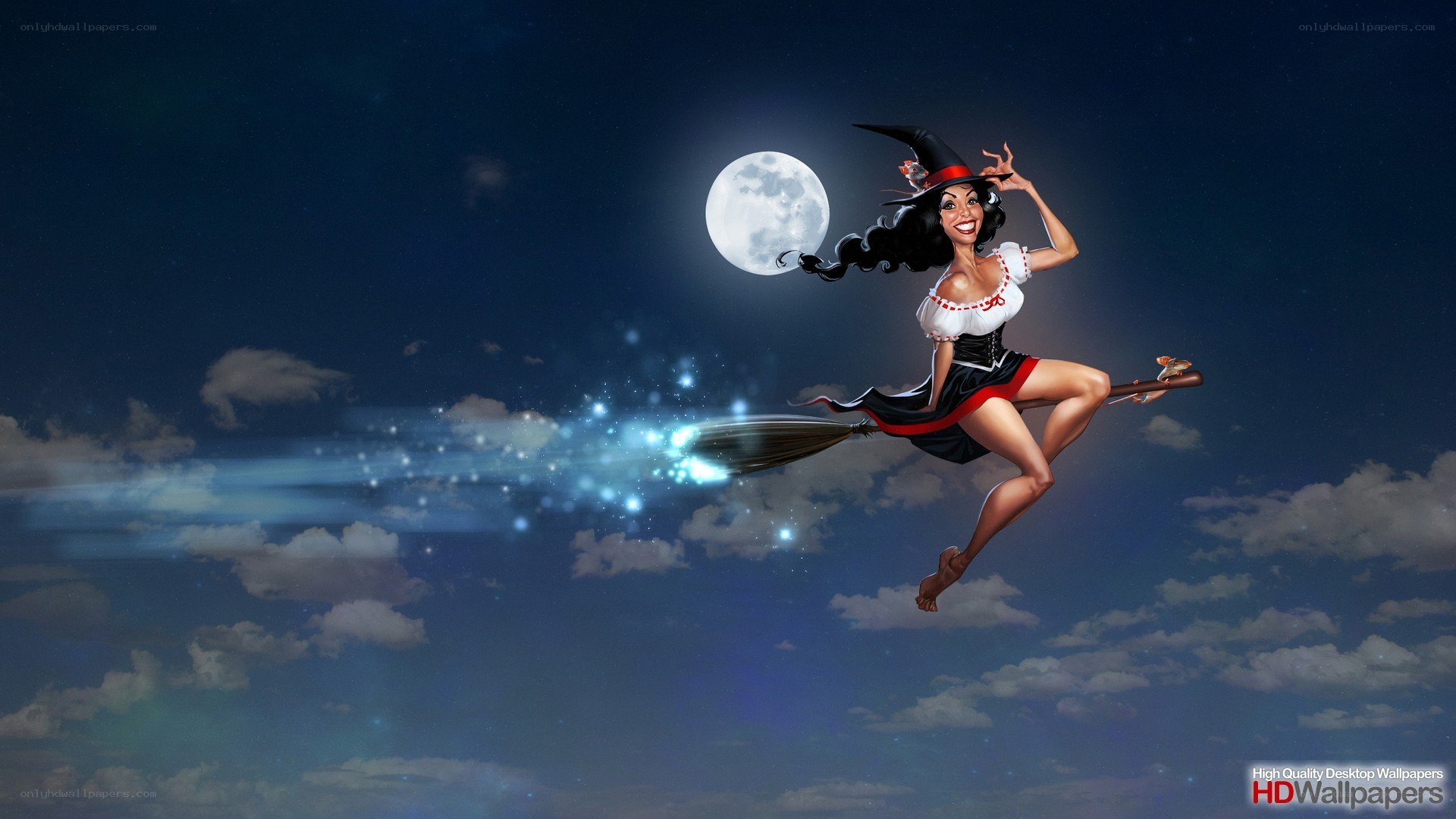 witch flying on broomstick