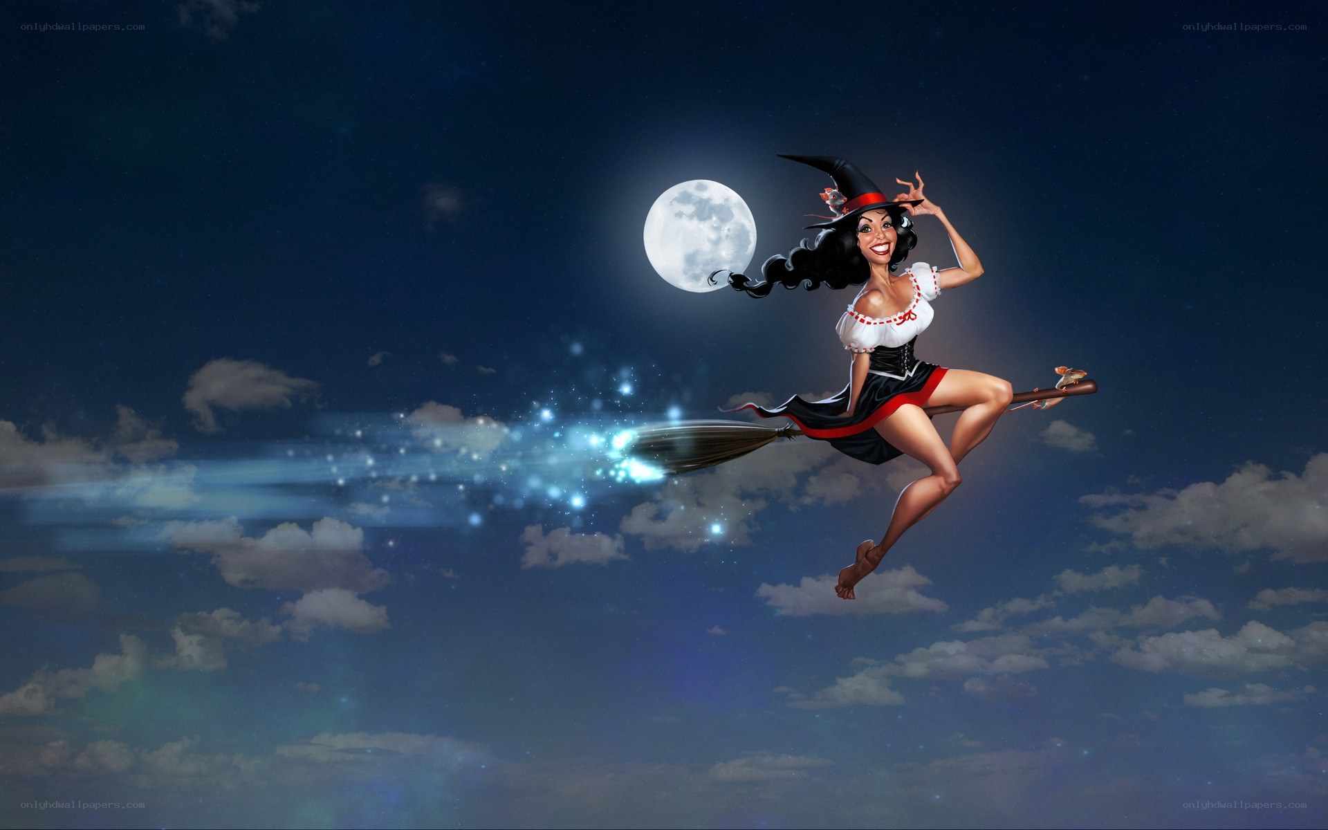 witch flying on broomstick