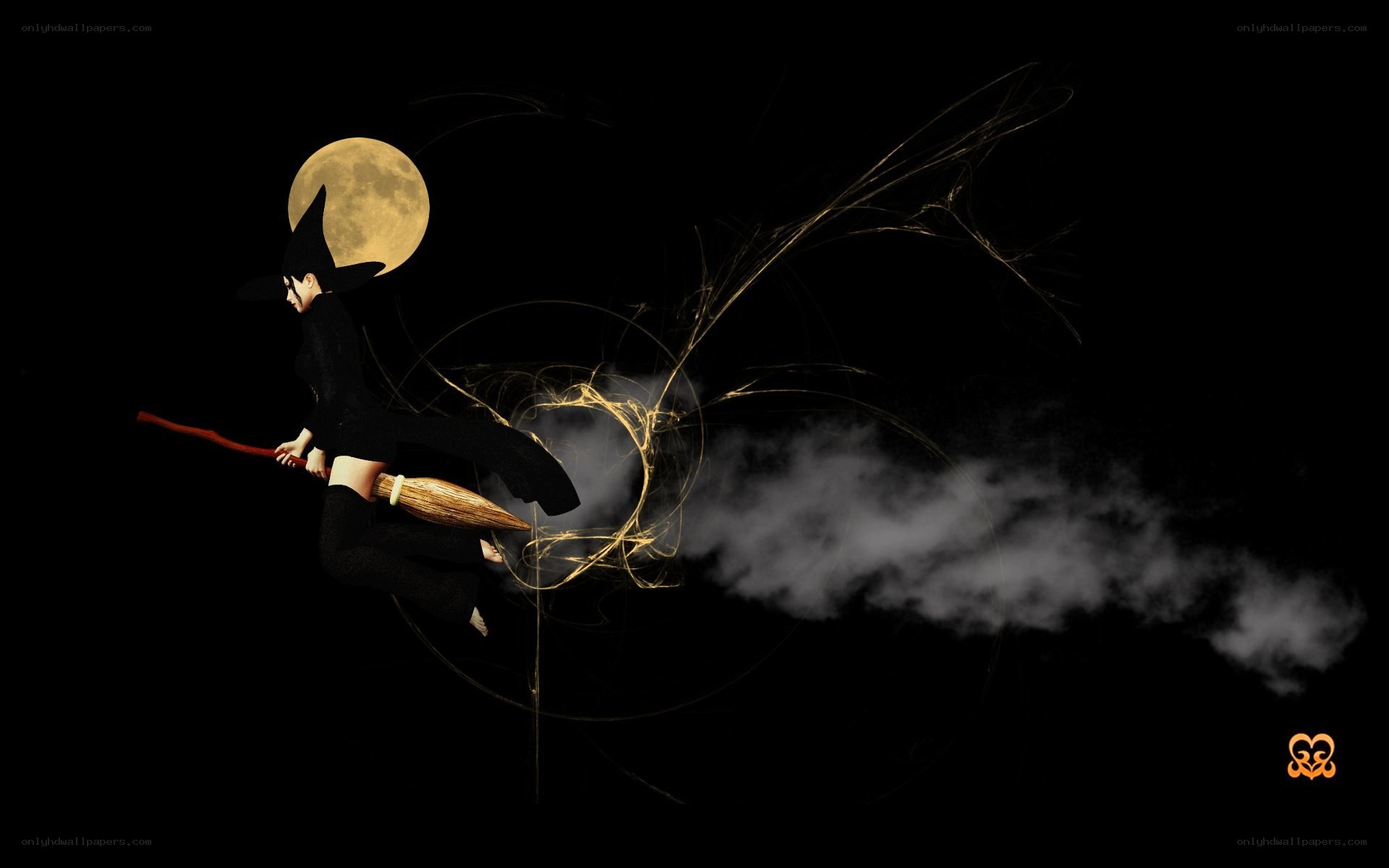 Witch flying on broomstick