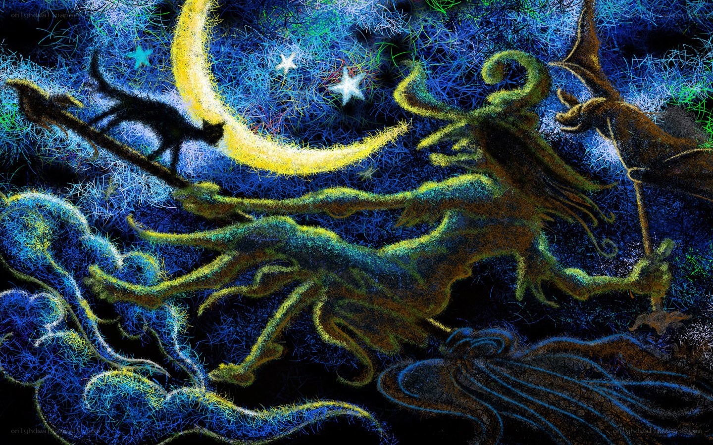 Witch flying on broomstick