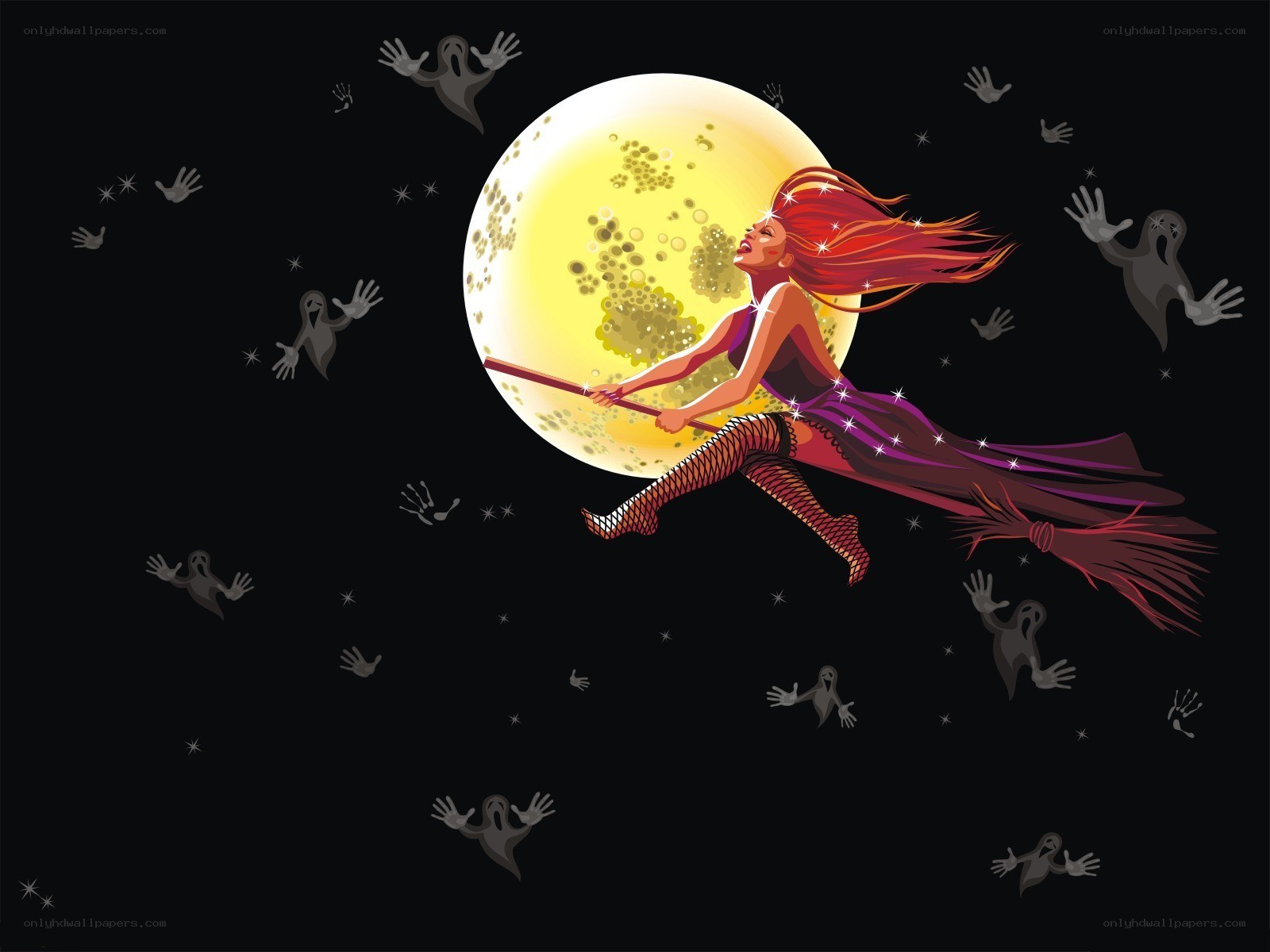 Witch flying on broomstick