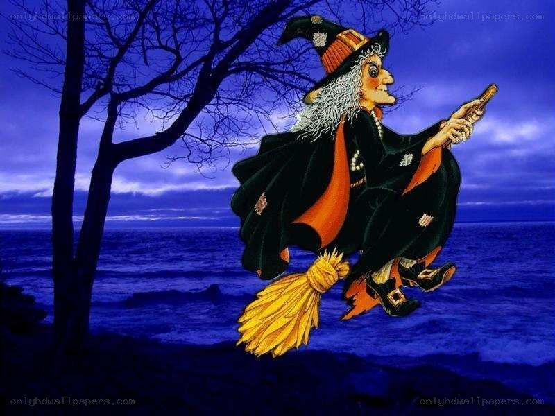 witch flying on broomstick