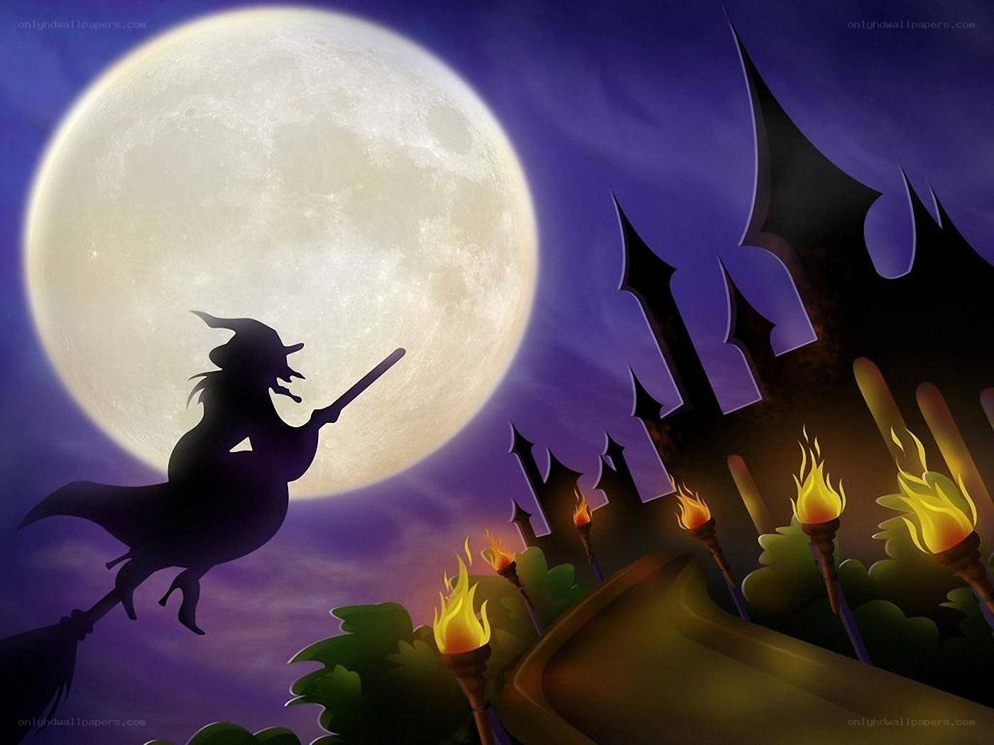 Witch flying on broomstick